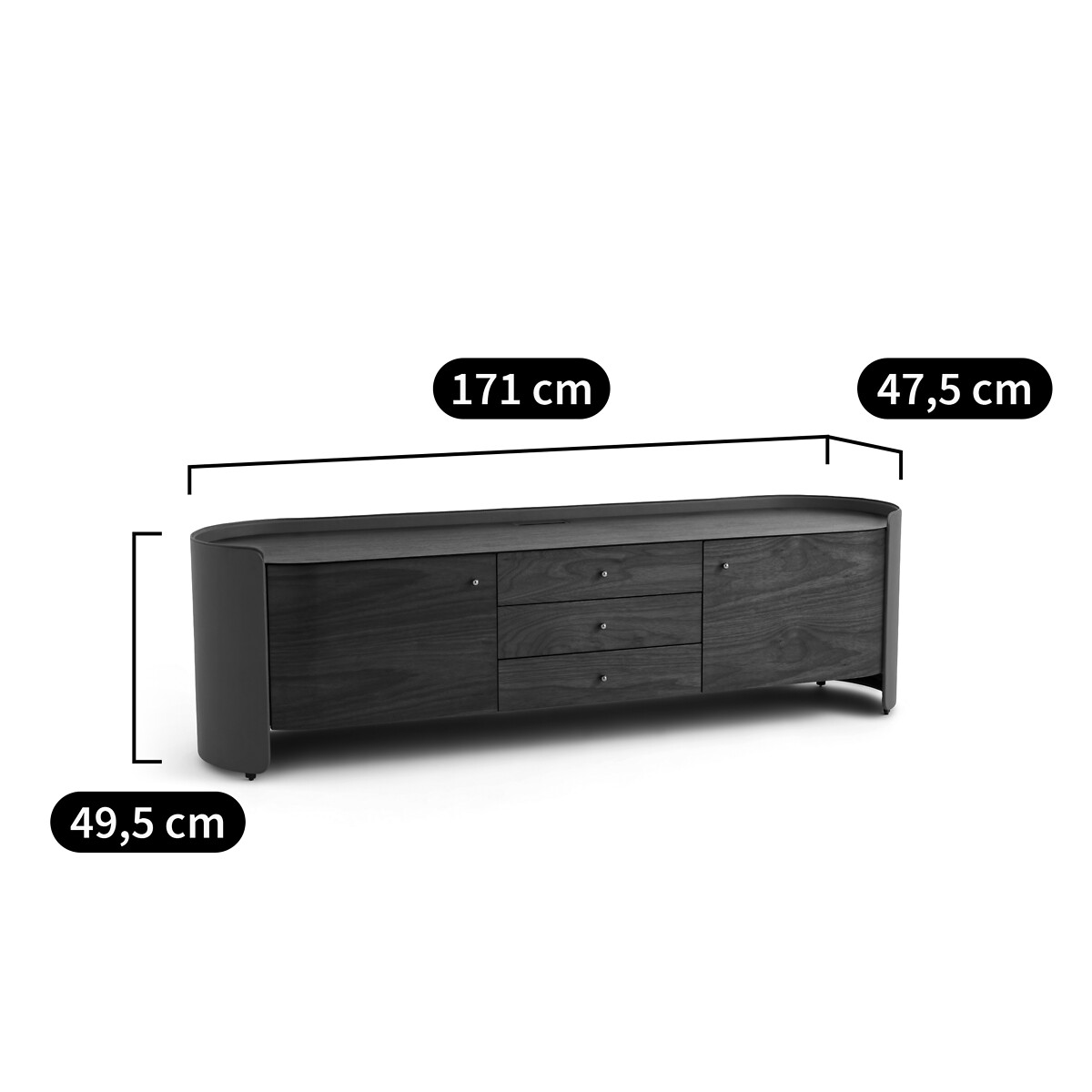 Meuble télé hifi plaqué noyer et cuir, Firmo noyer, AM.PM