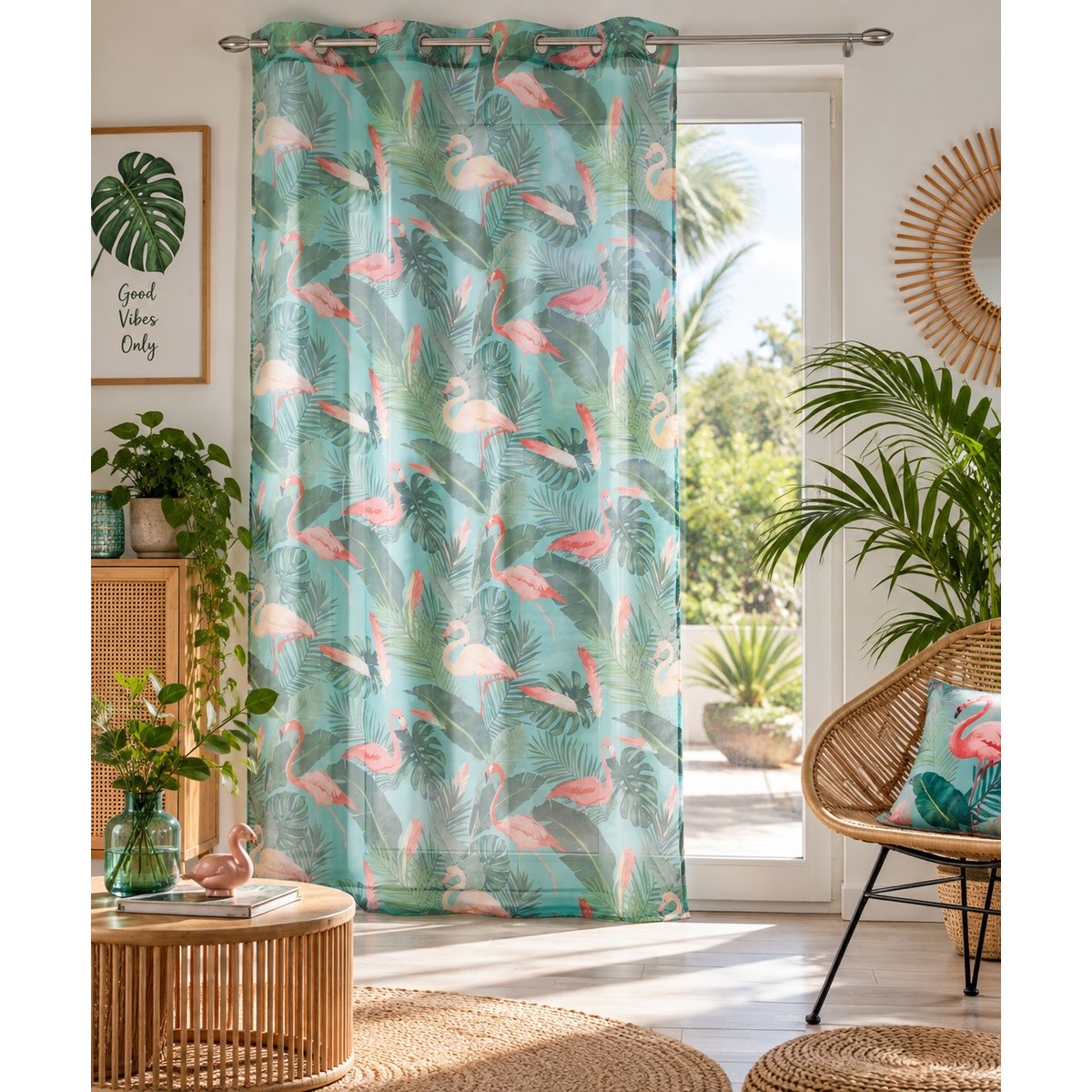Panneau a oeillets rideau Voile Zootica turquoise 140 x 240 cm bleu, EDEN