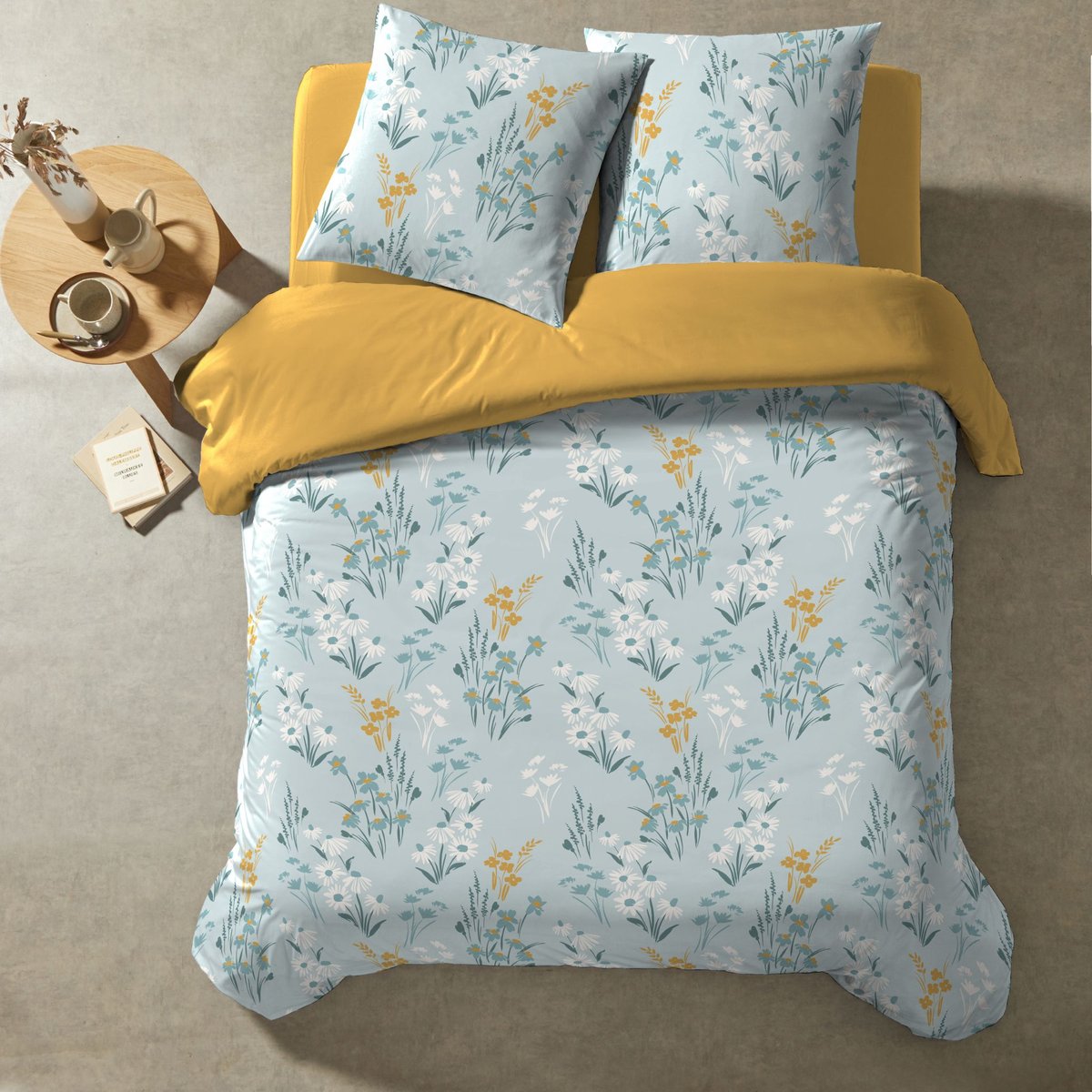 Parure de lit coton floral - MARGOT bleu, TERRE DE NUIT