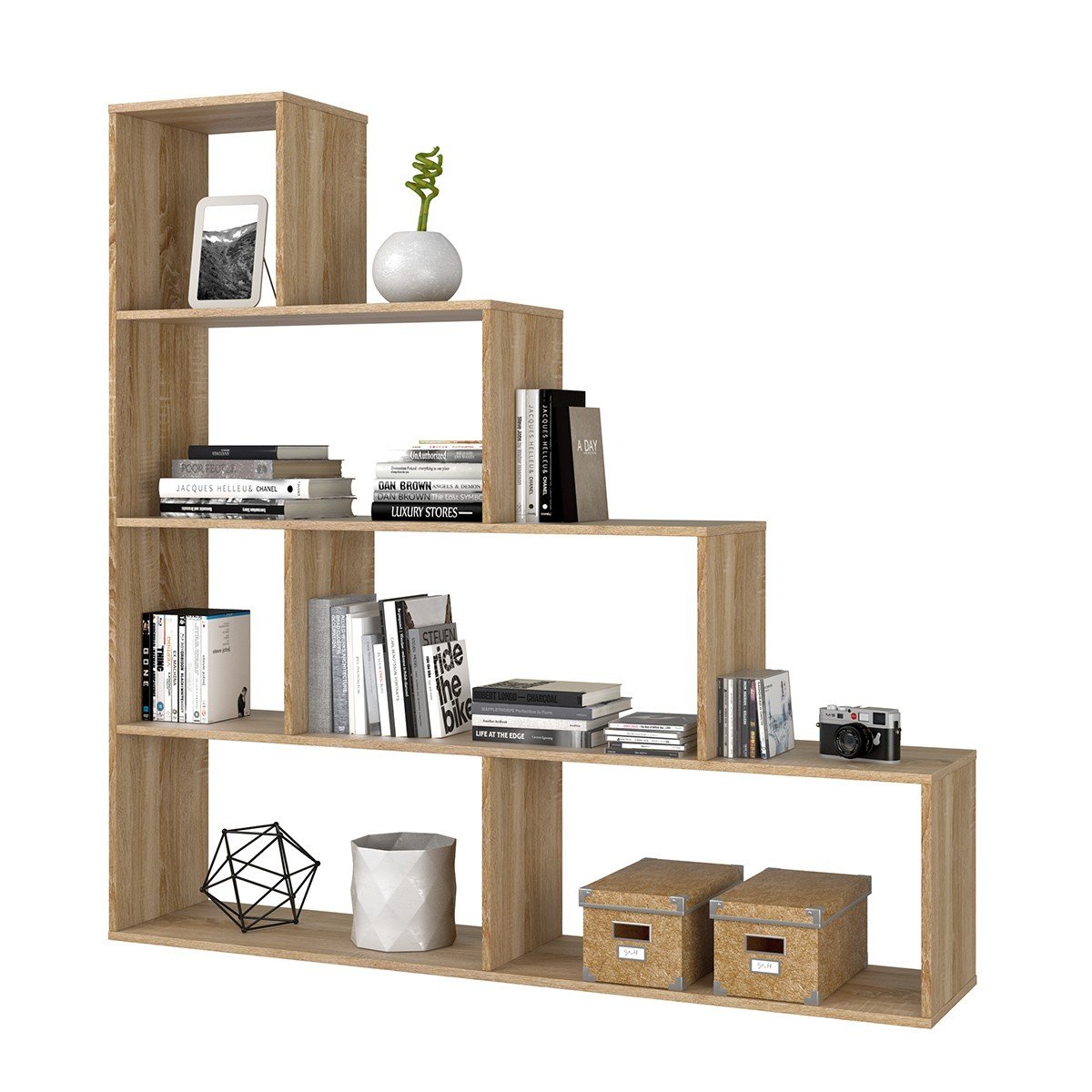 Étagère escalier 6 cases Klum - H145 cm chêne clair, CALICOSY