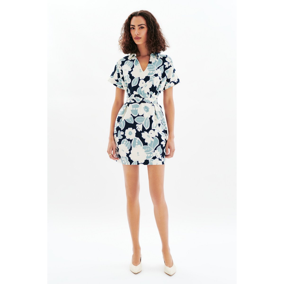 Robe courte col chemise ROKAN bleu clair, CAROLL
