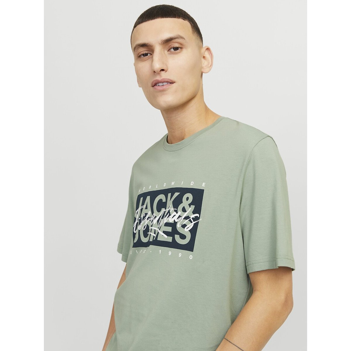 T-shirt à imprimé col rond vert pastel, JACK & JONES