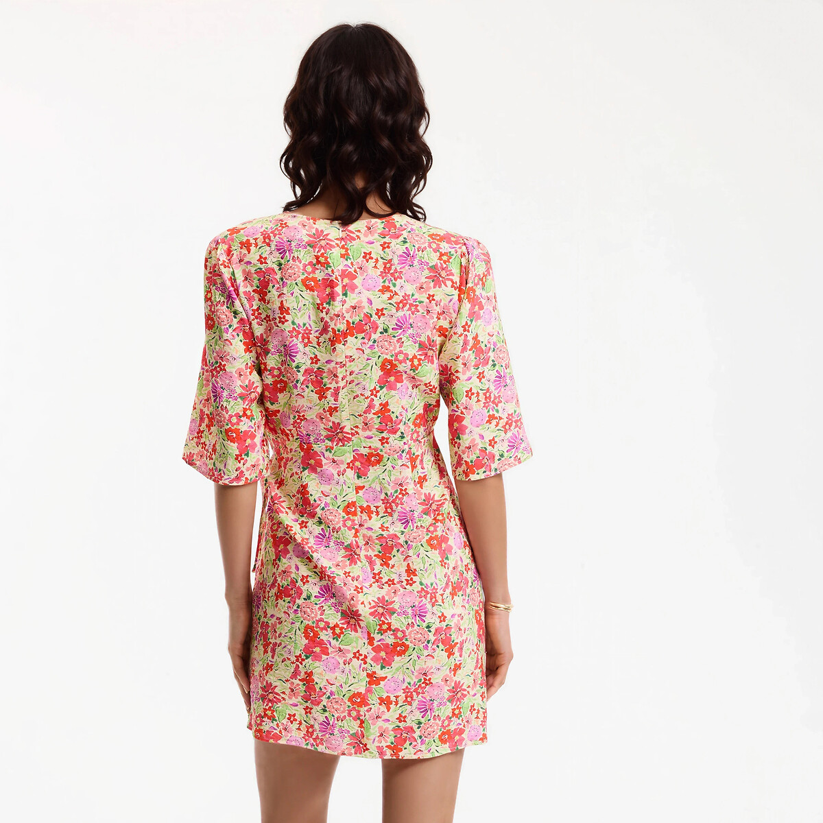 Robe courte manches courtes imprimé floral, à nouer imprimé fleurs rouge, LA REDOUTE COLLECTIONS