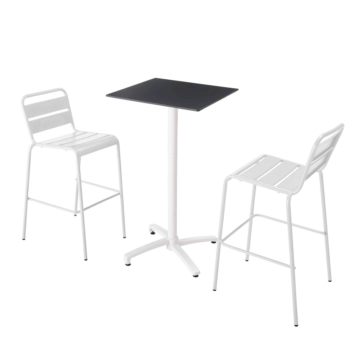 Ensemble table inclinable en hpl avec chaises hautes en métal, OPERA blanc, OVIALA