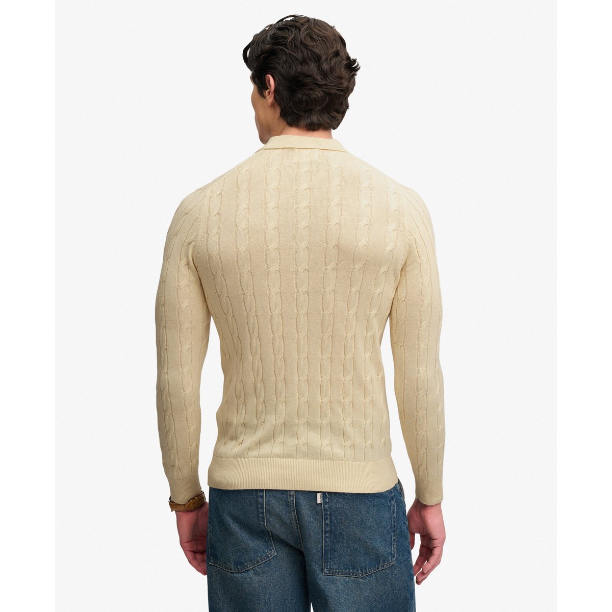 Polo Maille Torsadée Manches Longues Coupe Décontractée beige avoine, SUPERDRY