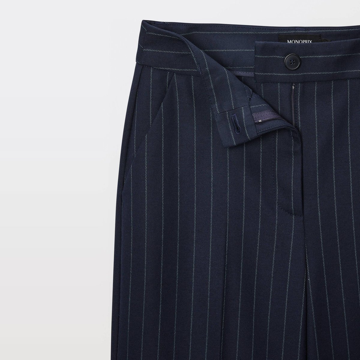 Pantalon large à rayures marine, MONOPRIX