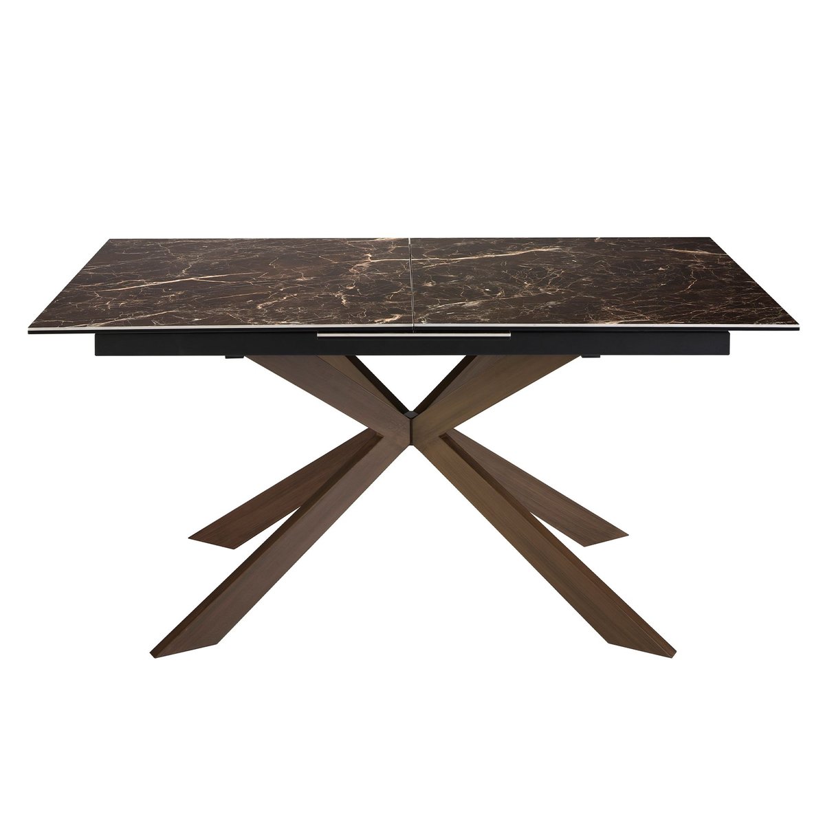 Table à manger à rallonge rectangulaire marbre porcelaine et acier effet noyer marron | noyer, ANGEL CERDA