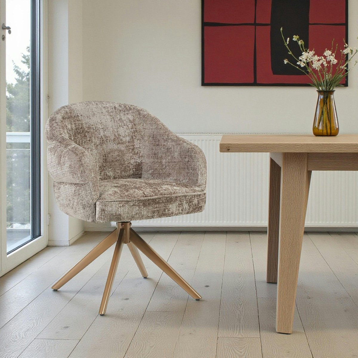 Chaise arrondie pivotante dossier structuré (lot de 2) CORTINA greige, PIER IMPORT