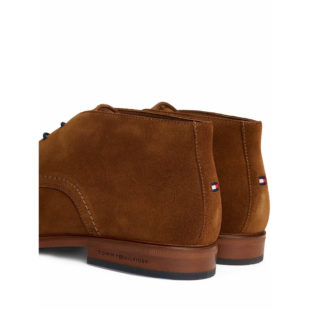 Bottines à lacets en cuir suède cognac, TOMMY HILFIGER