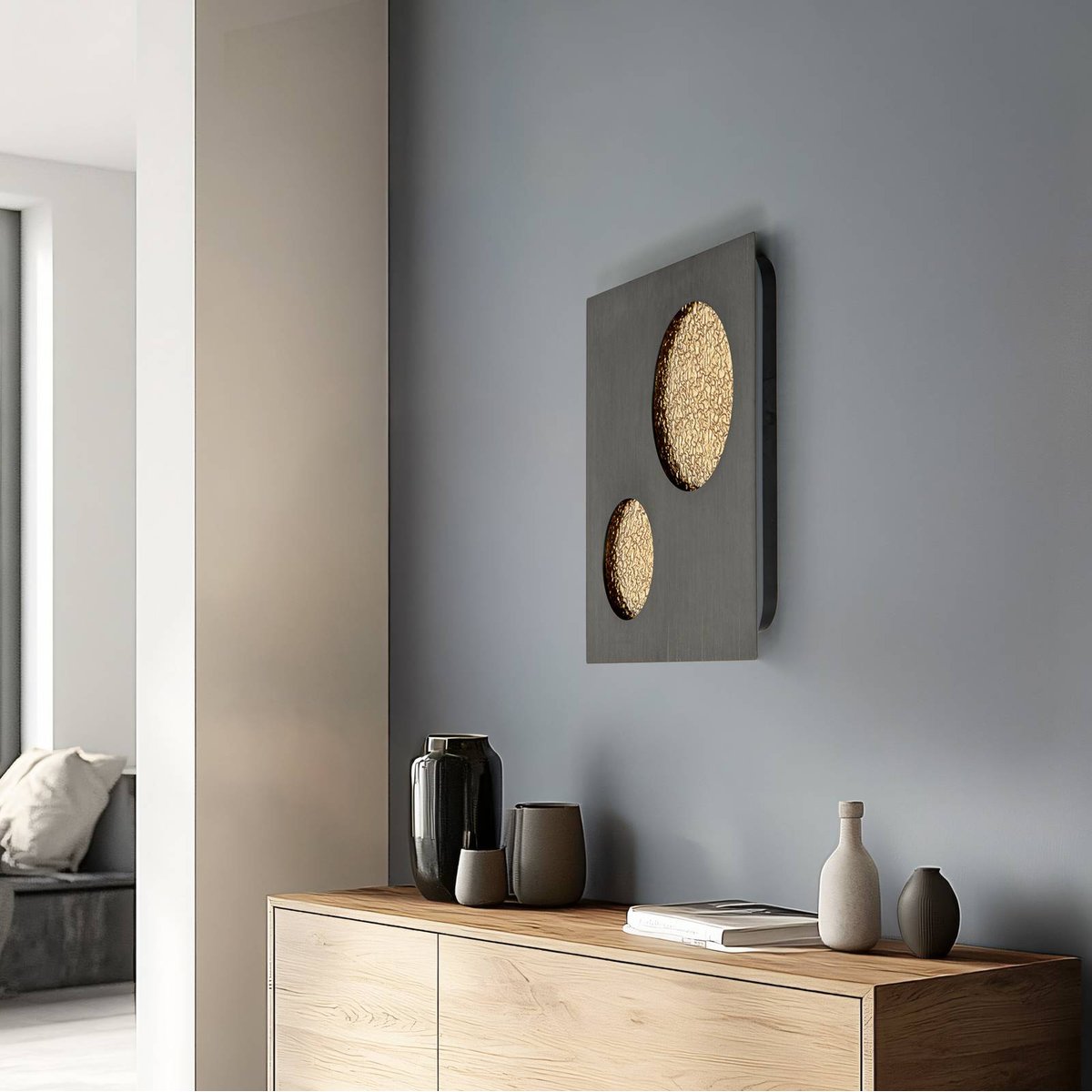 Applique en métal moderneLED, Delin gris, doré, LUCANDE