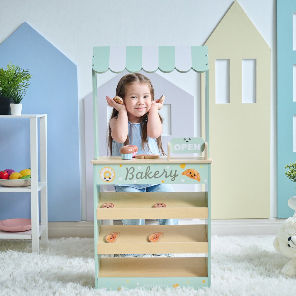 Stand de Boulangerie en Bois avec 12 Pâtisseries, JOLLY PALS vert, TEAMSON KIDS