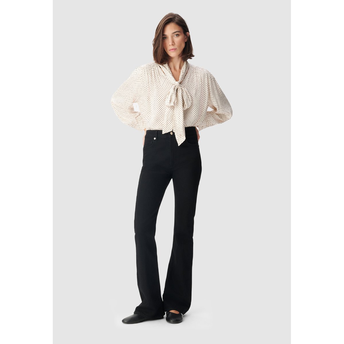 Blouse fluide motif pois col lavallière blanc, IKKS
