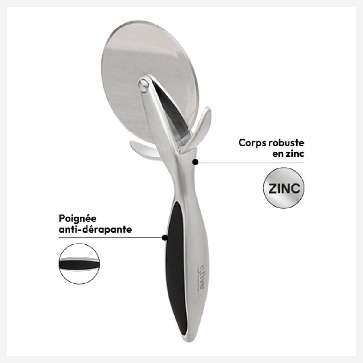 Roulette à pizza en zinc SILVER PRO argent, 5FIVE SIMPLY SMART
