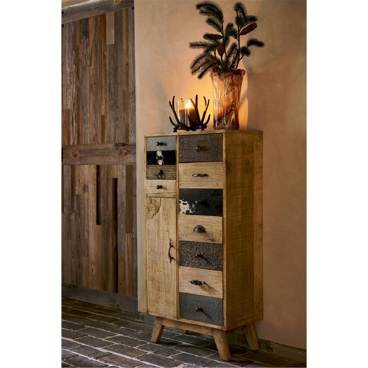 Commode à relief en bois de manguier multi naturel, RECOLLECTION