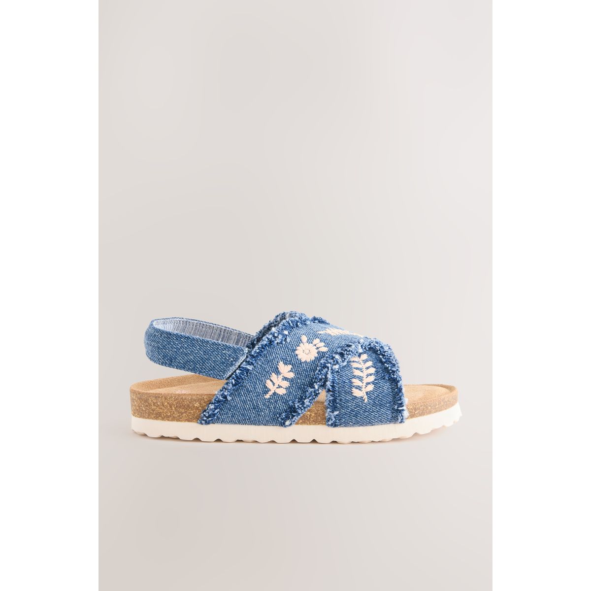 Sandales à enfiler avec semelle en liège denim brodé, NEXT