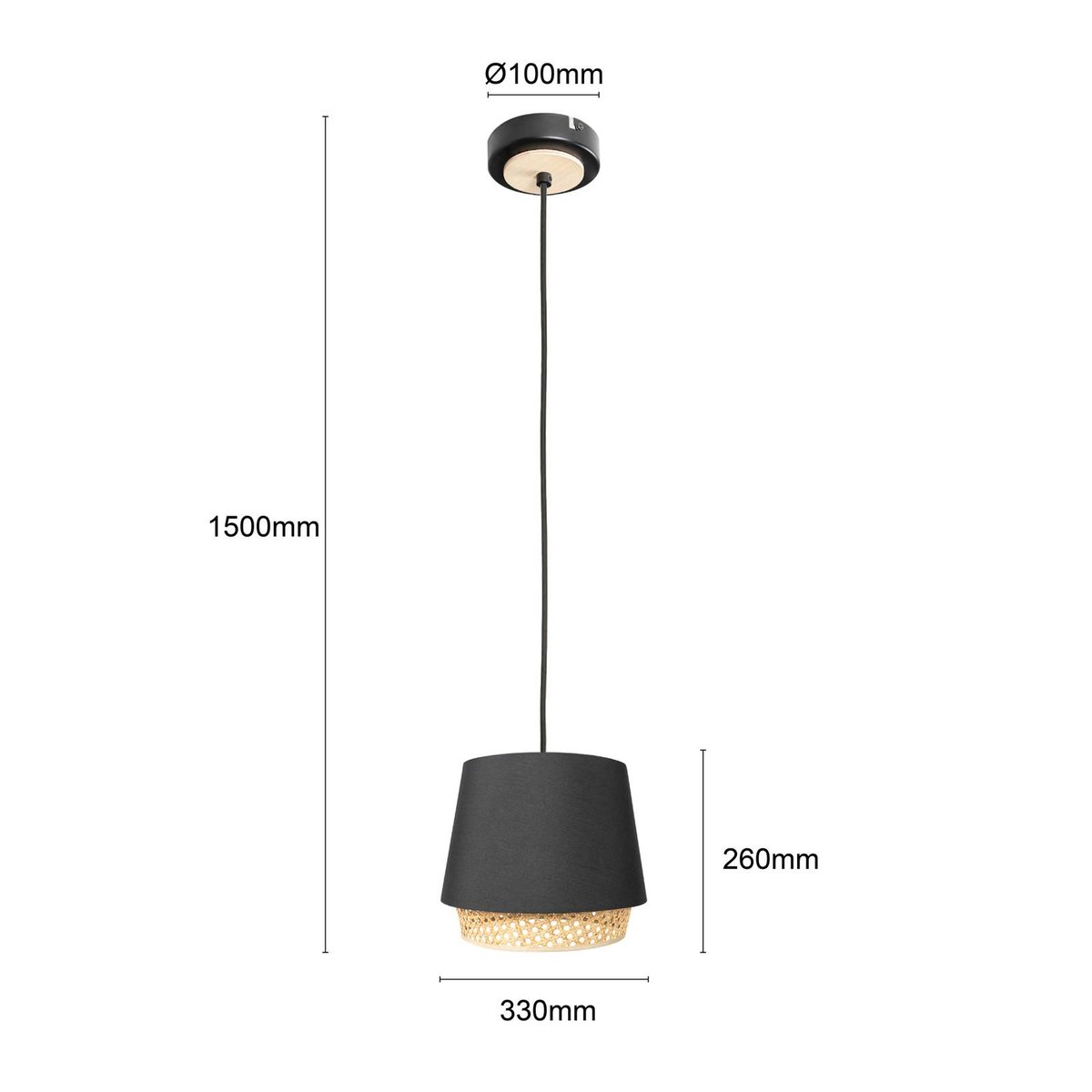 Suspension en métal traditionnelle, Ananya noir, bois clair, LINDBY