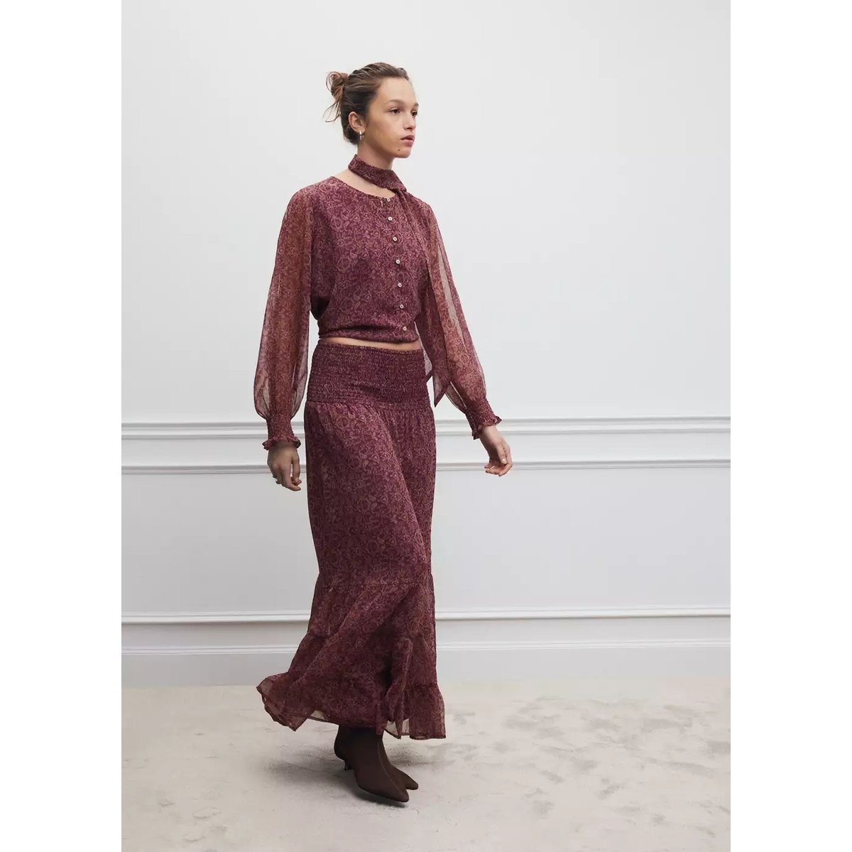 Chemise en mousseline imprimé à fleurs rose, MANGO TEEN