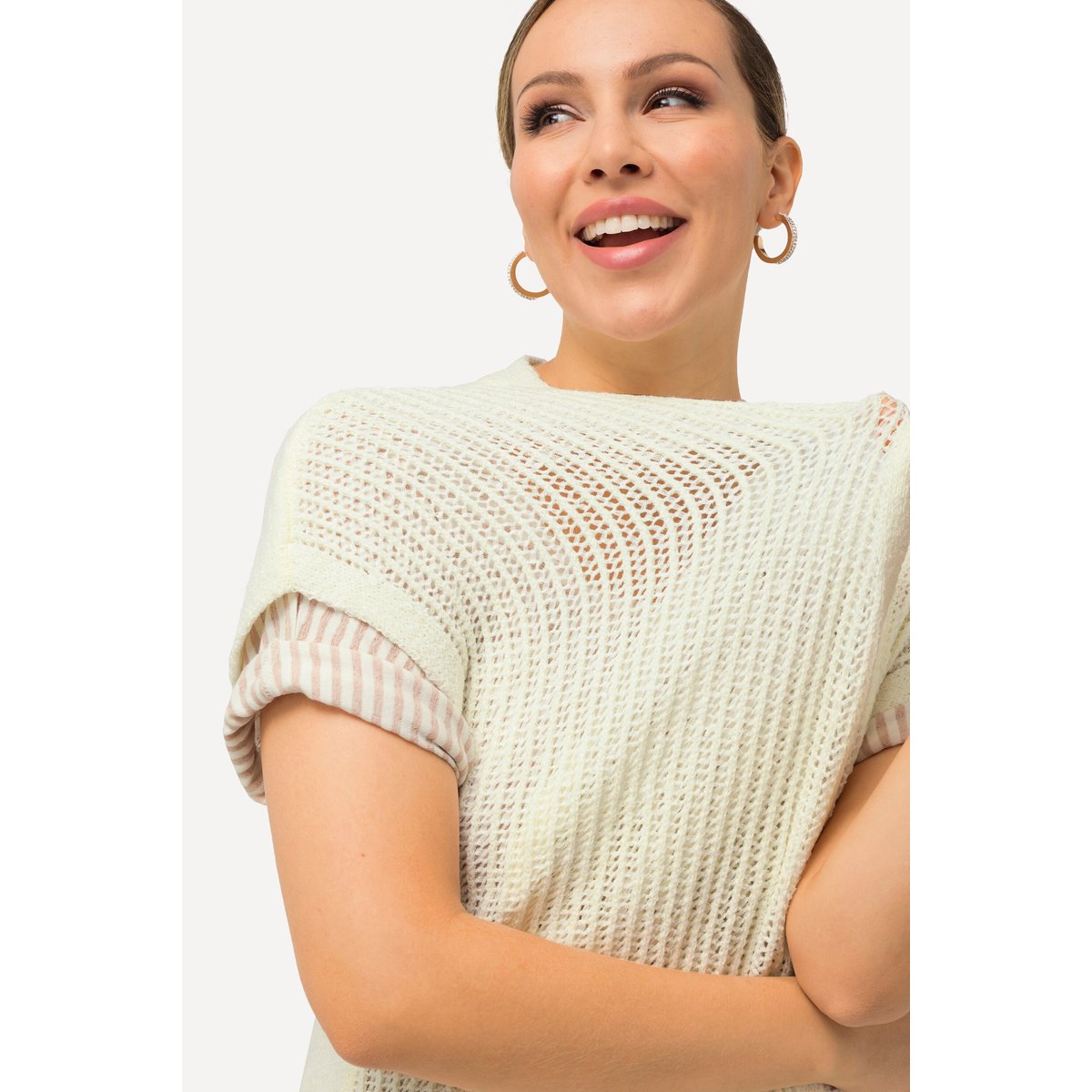 Gilet en maille ajourée blanc neige, ULLA POPKEN