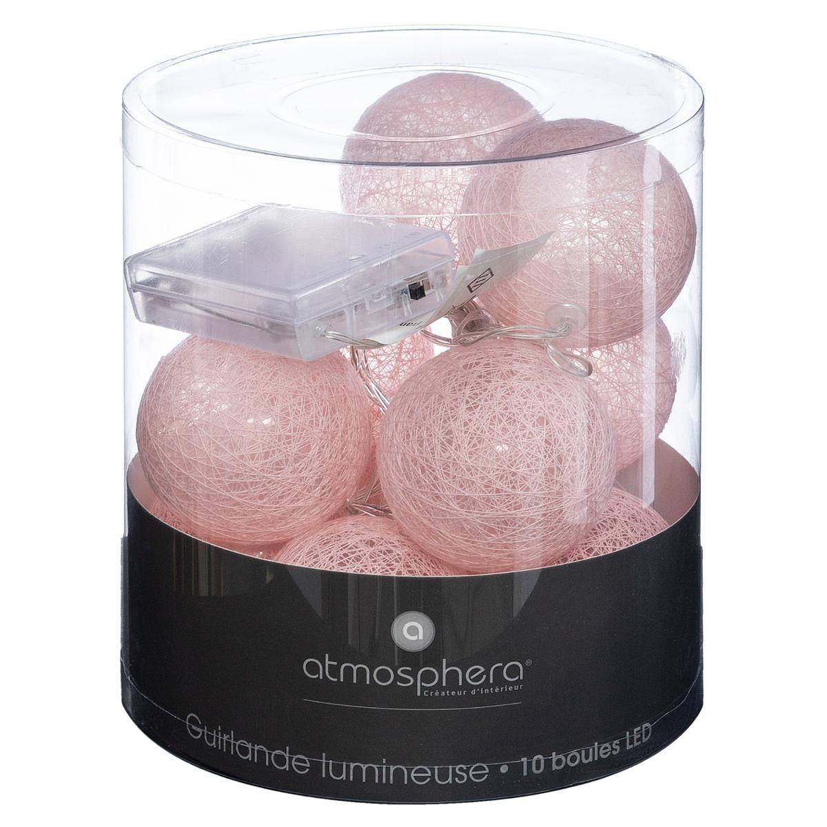 Guirlande LED 10 boules à pile TARA rose clair, ATMOSPHERA