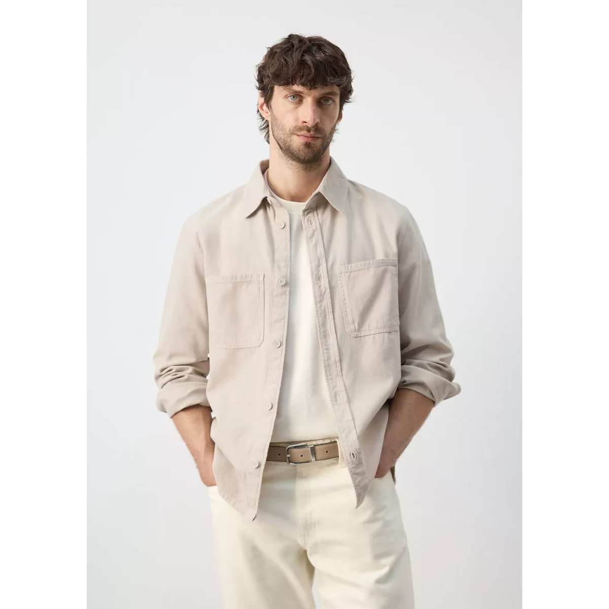 Surchemise 100 % coton poches sable, MANGO MAN