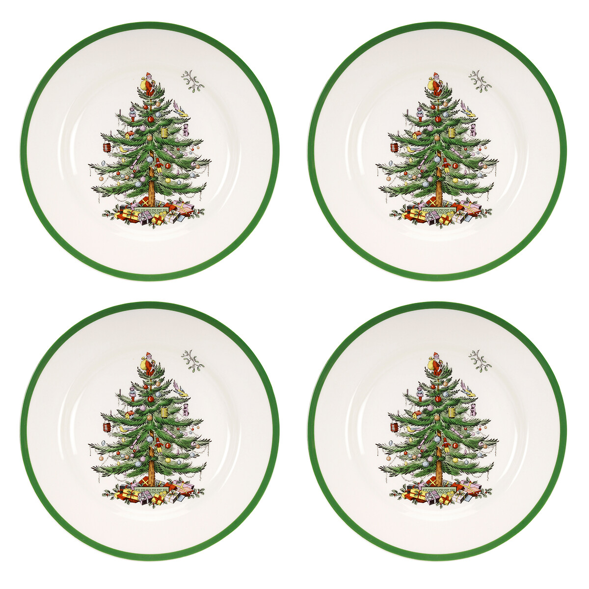 Set of 4 Christmas Tree Dinner Plates white, SPODE