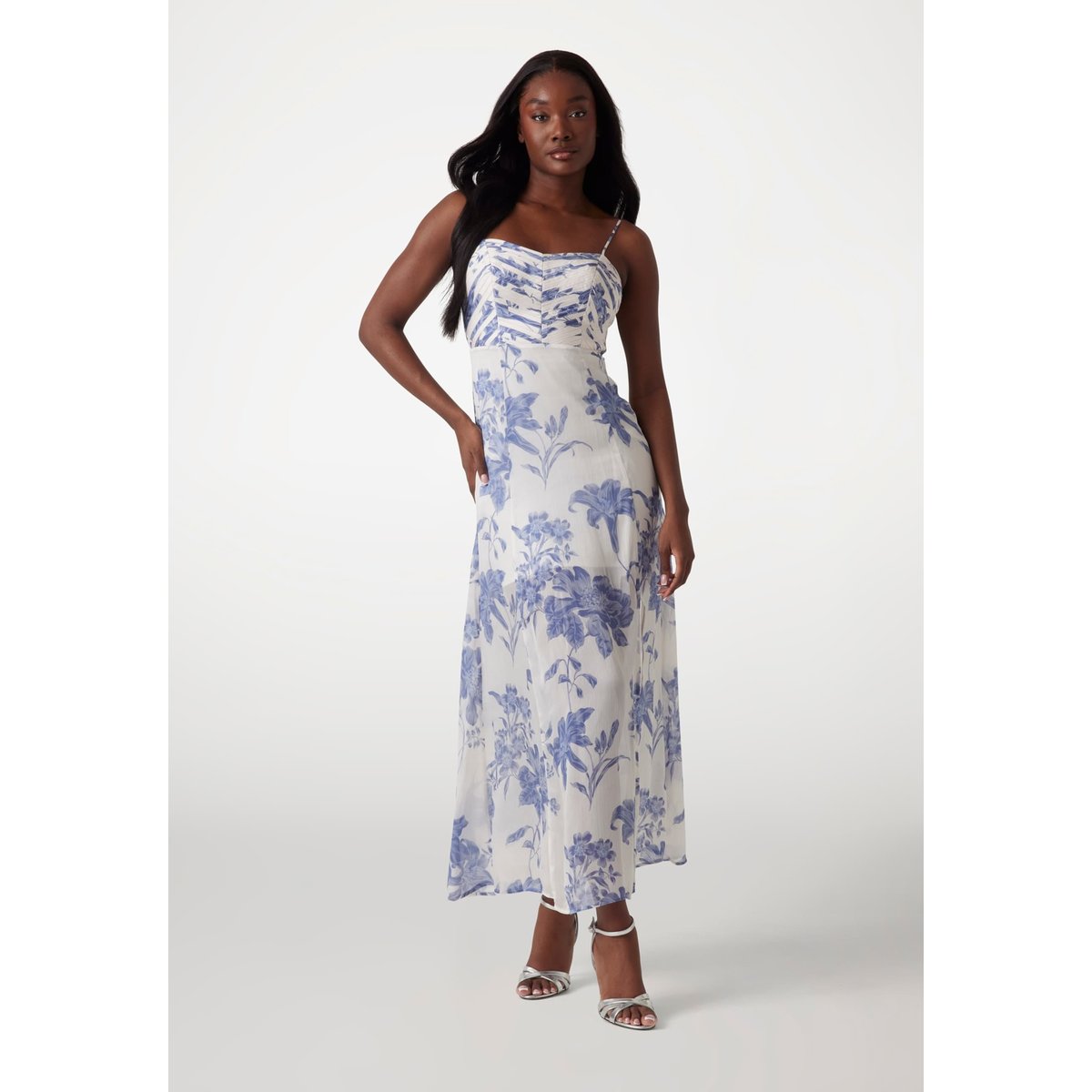 Maxi Robe Mousseline bleu floral, GUESS