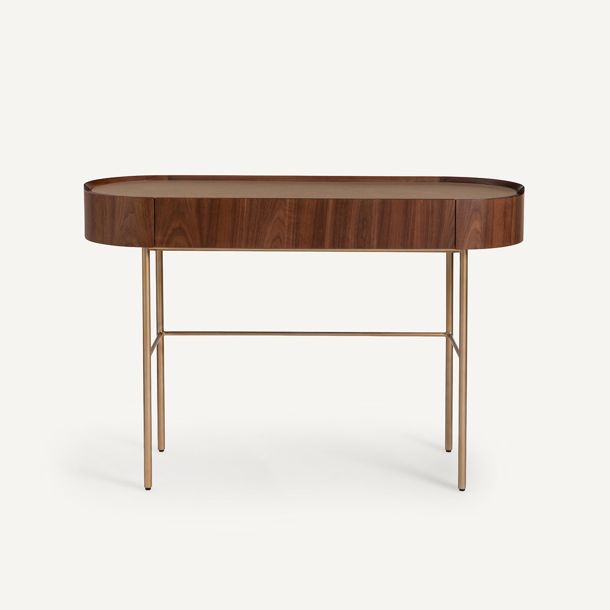 Bureau console plaqué noyer et cuir, Aslen noyer, AM.PM