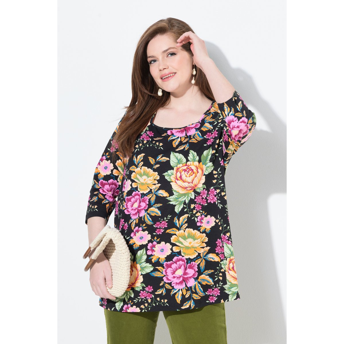 T-shirt à fleurs noir, ULLA POPKEN