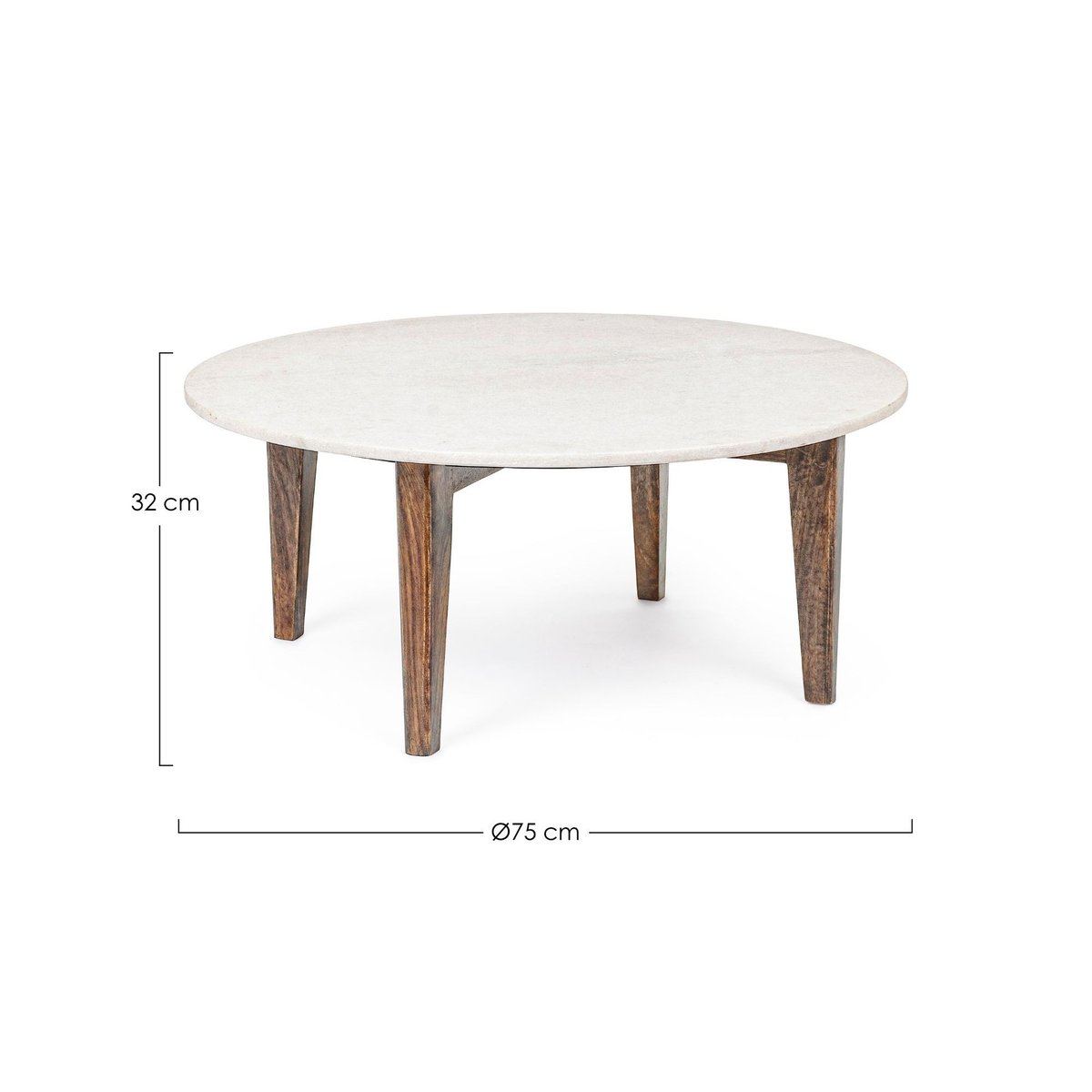 Table basse ronde vintage en manguier et marbre blanc L75 - BLANY blanc, HELLIN, DEPUIS 1862