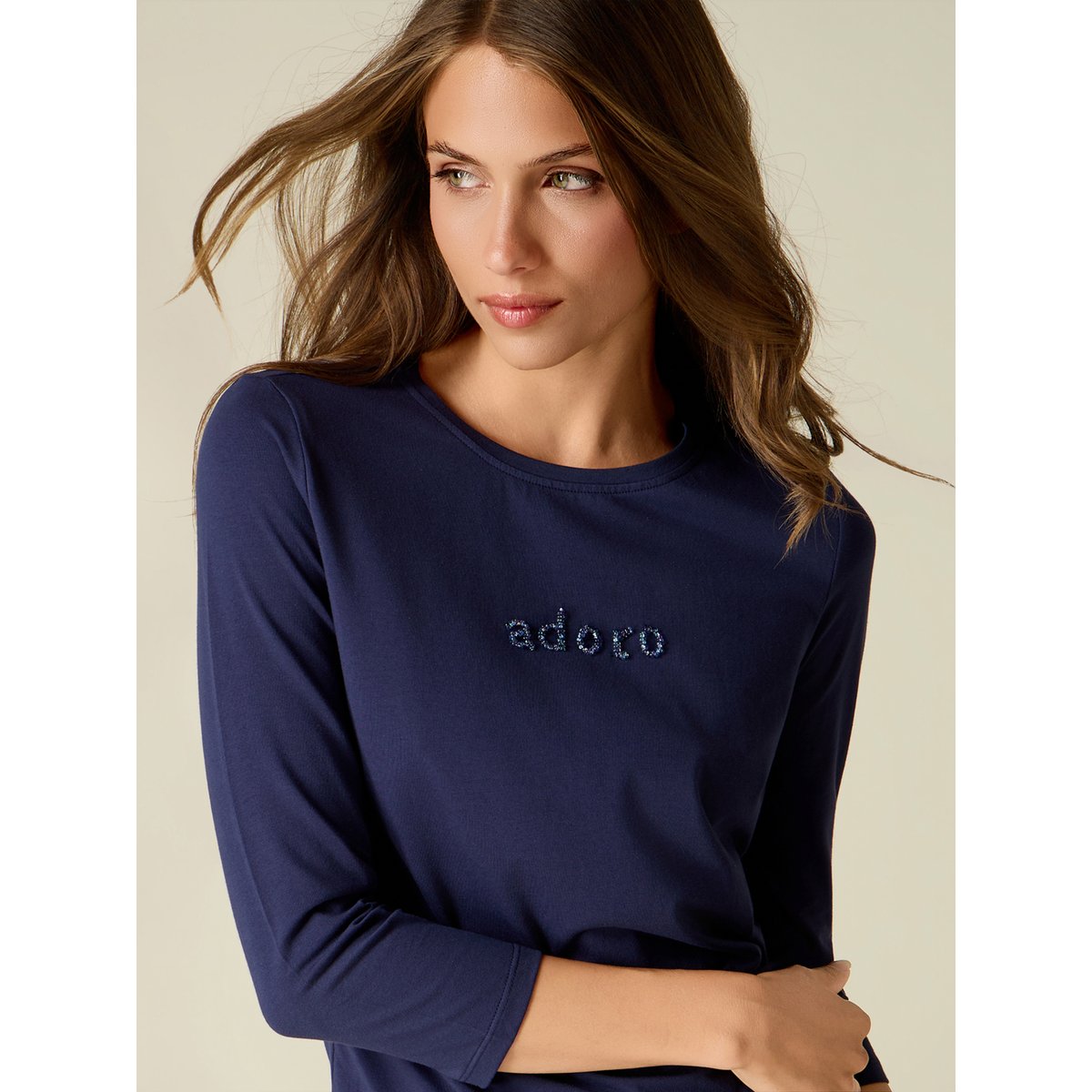 T-shirt avec broderie lettering bijou bleu, OLTRE