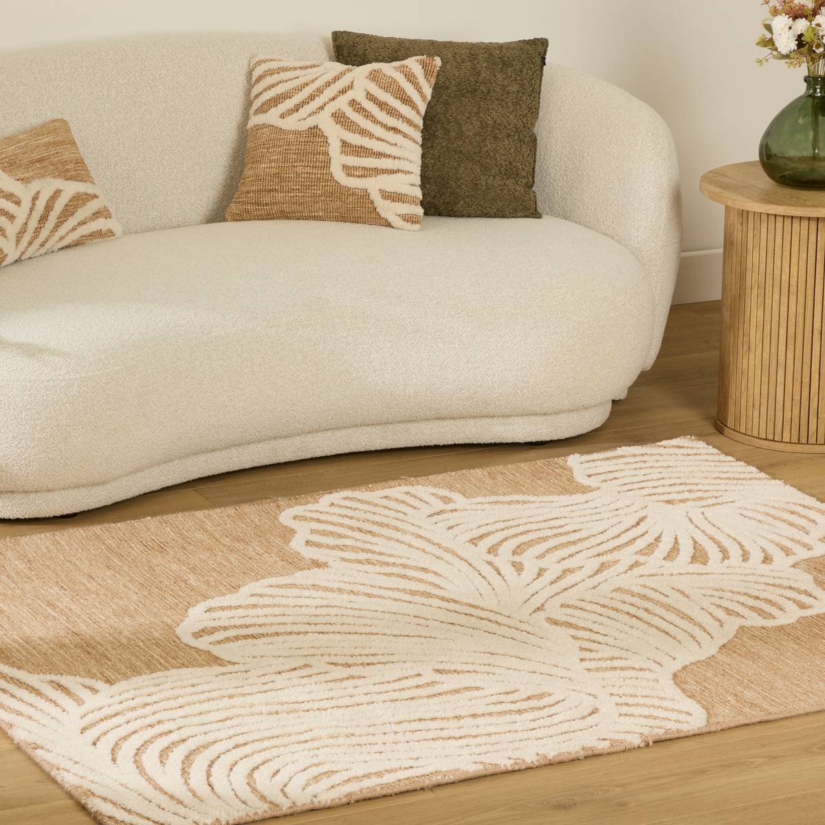 Tapis rectangulaire LOOMIA beige lin, ATMOSPHERA