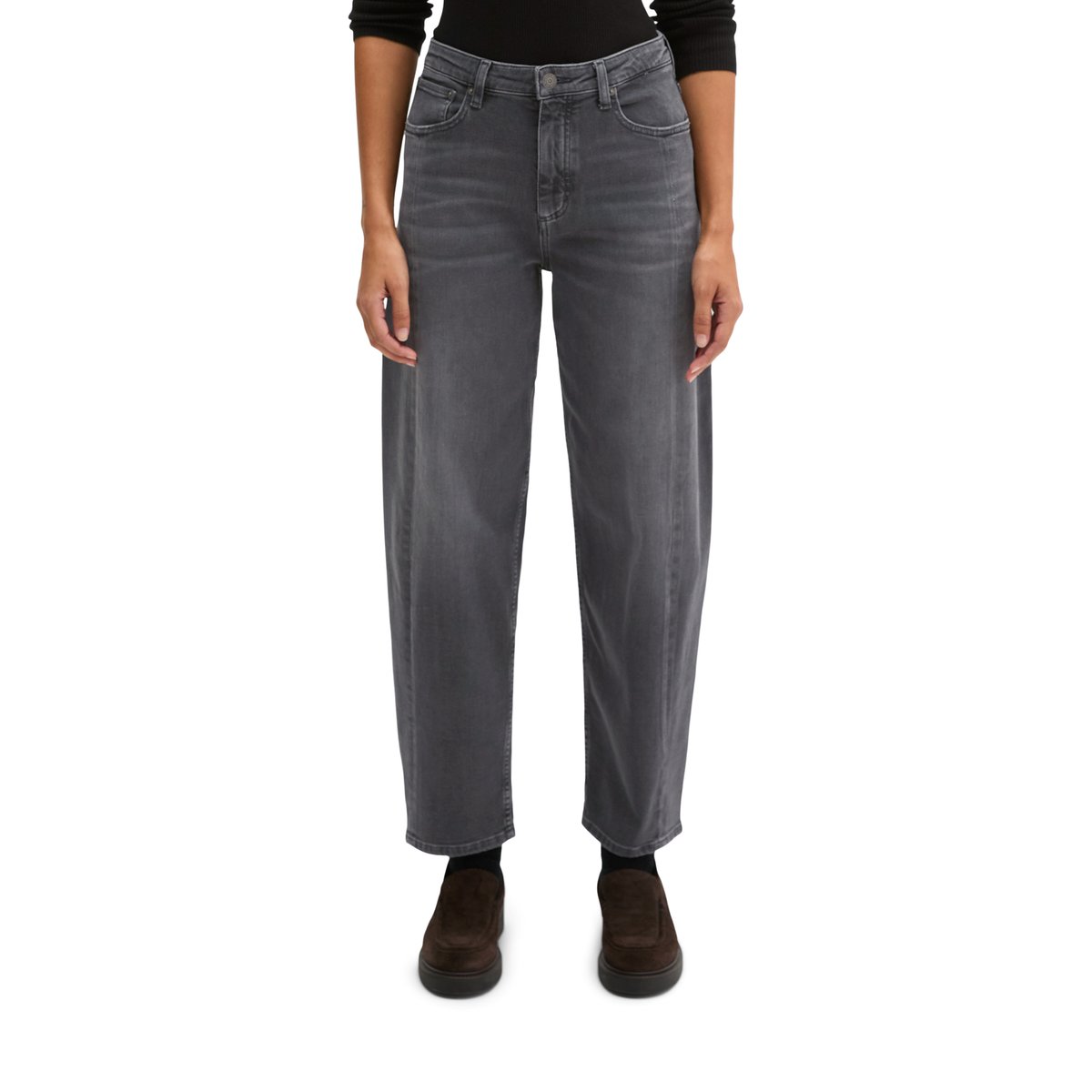 Jeans modèle Lara Barrel en mélange de coton biologique gris, MARC O'POLO