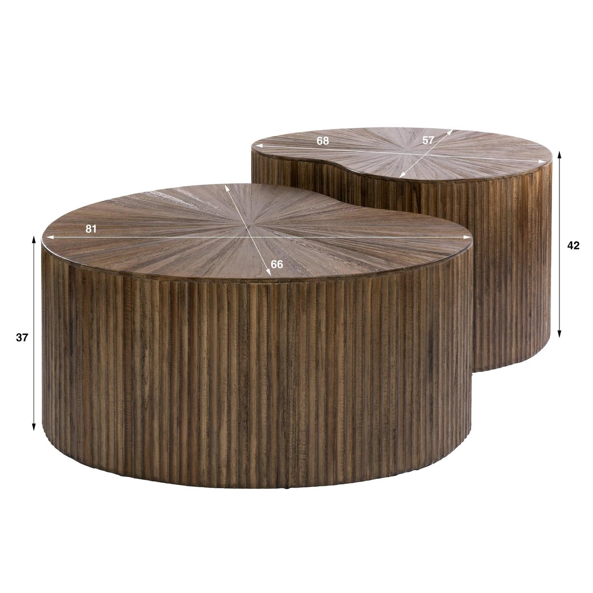 Table basse en teck à plateau motif soleil (x2) YOGY marron, PIER IMPORT