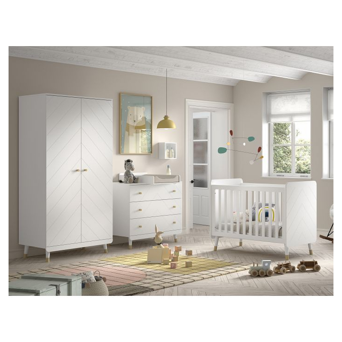 Ensemble 4 Pièces Billy blanc Lit Commode Plan À Langer Armoire couleur unique, VIPACK