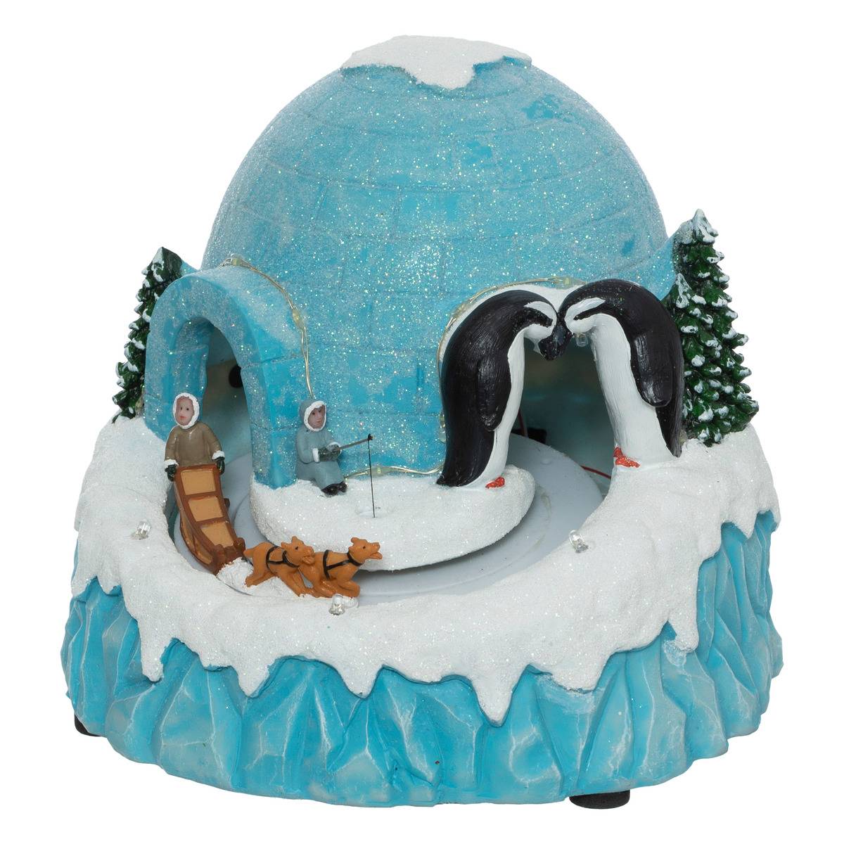 Village lumineux igloo 20 LED H21 cm musical à mouvement blanc, ATMOSPHERA