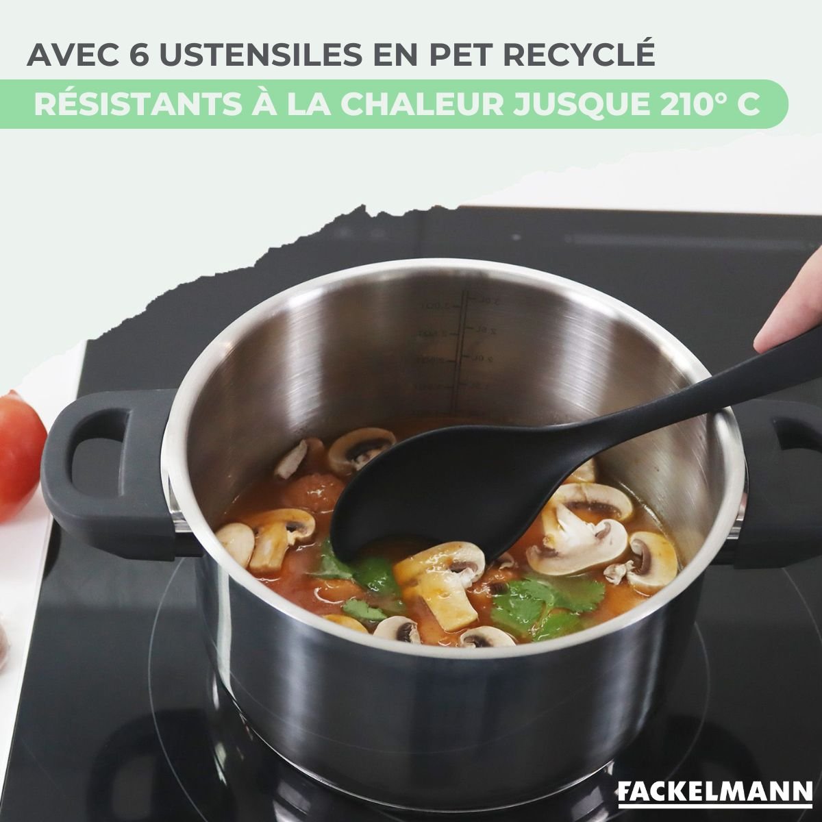 Ensemble de 4 poêles de 16 20 24 et 6 ustensiles BRANDAO noir|vert, FACKELMANN