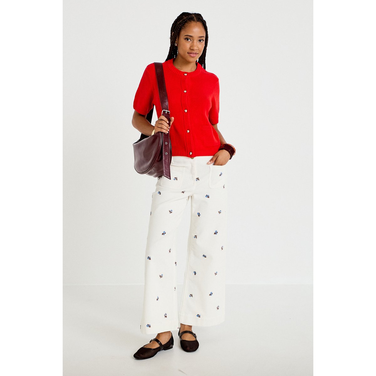Pantalon bootcut taille haute velours blanc, CACHE CACHE