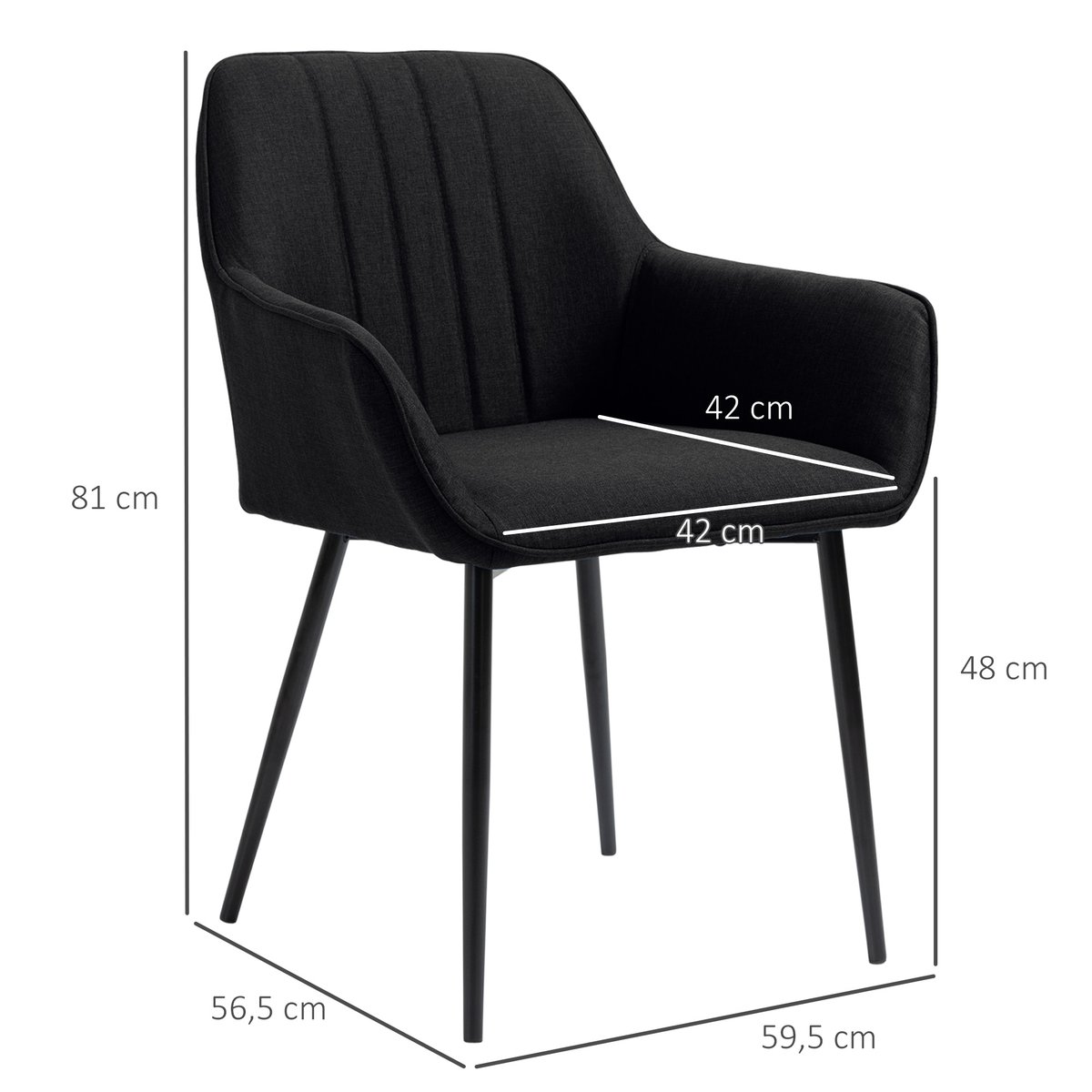 Chaise de salle à manger Lin (100% polyester) noir, HOMCOM