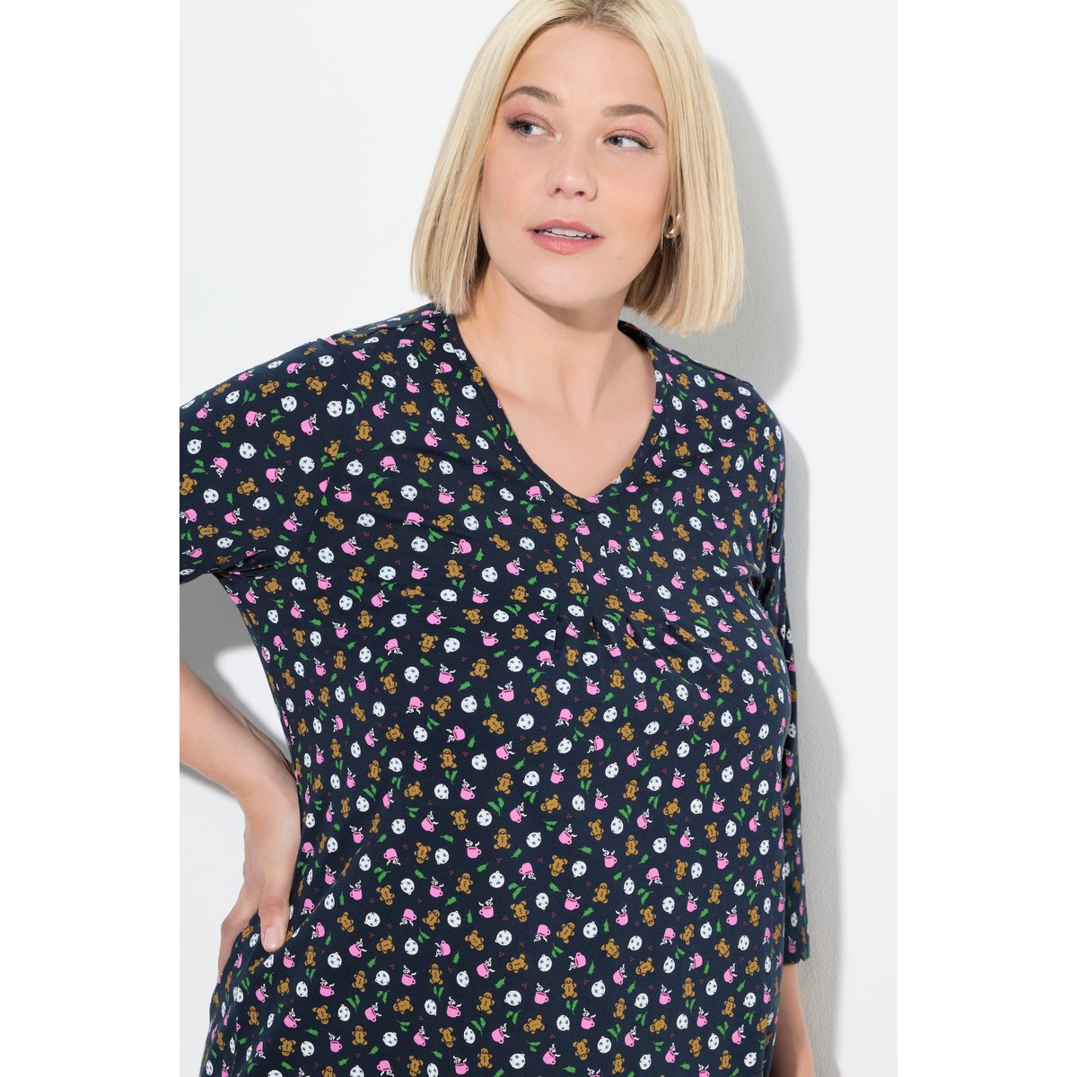 T-shirt à ipmprimé bon en pain d'épice. Col marine, ULLA POPKEN
