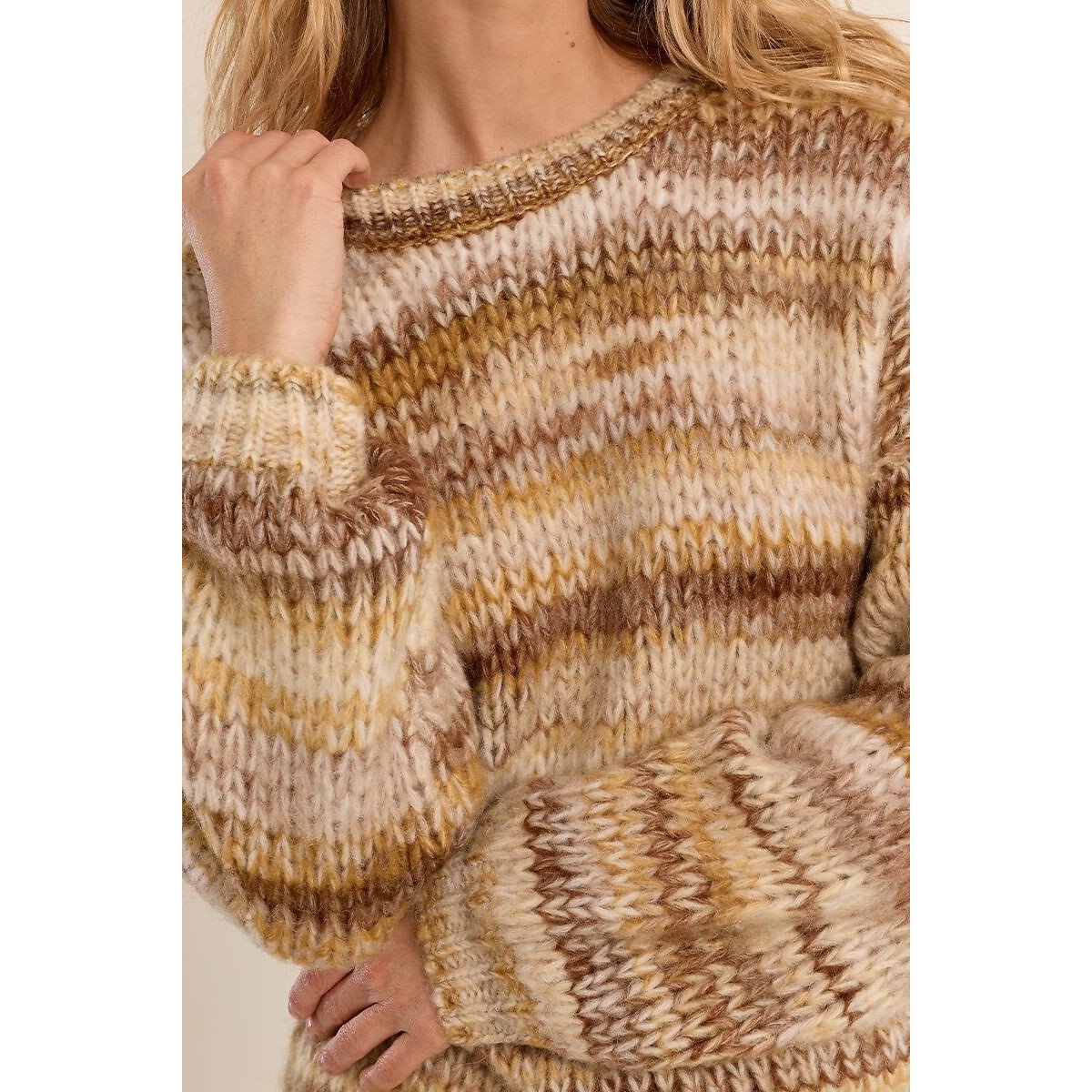 Tie-dye Print Crew Neck Jumper camel, MOLLY BRACKEN