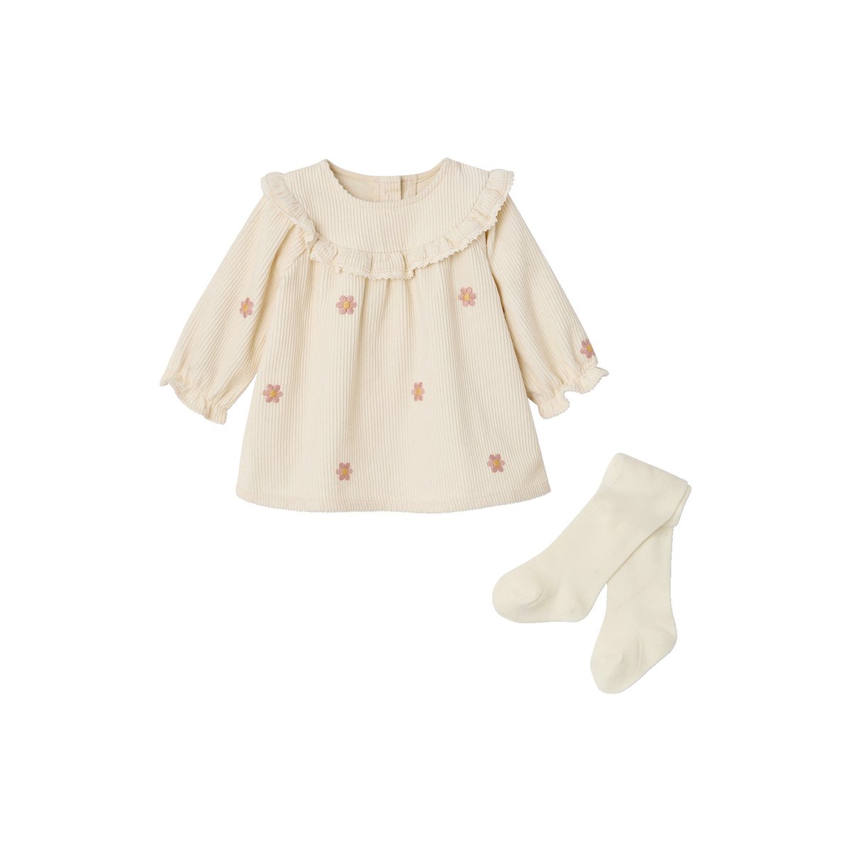 Ensemble robe et collants naissance vanille, VERTBAUDET