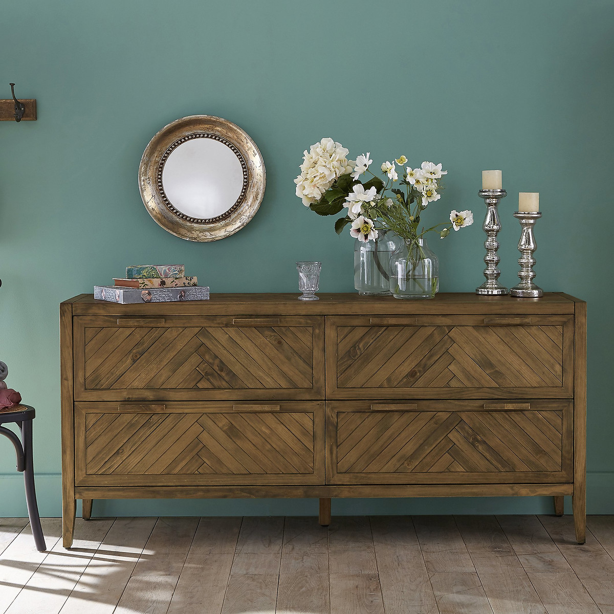 Ladekast met 4 lades in massief dennenhout NOTTINGHAM donker hout, LA REDOUTE INTERIEURS