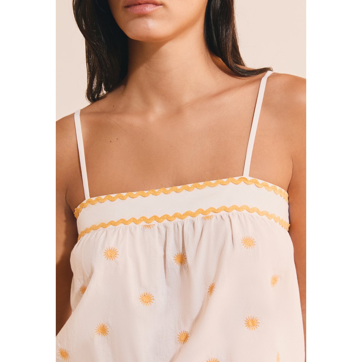 Caraco avec motifs soleil en coton MARILLA ecru, ETAM