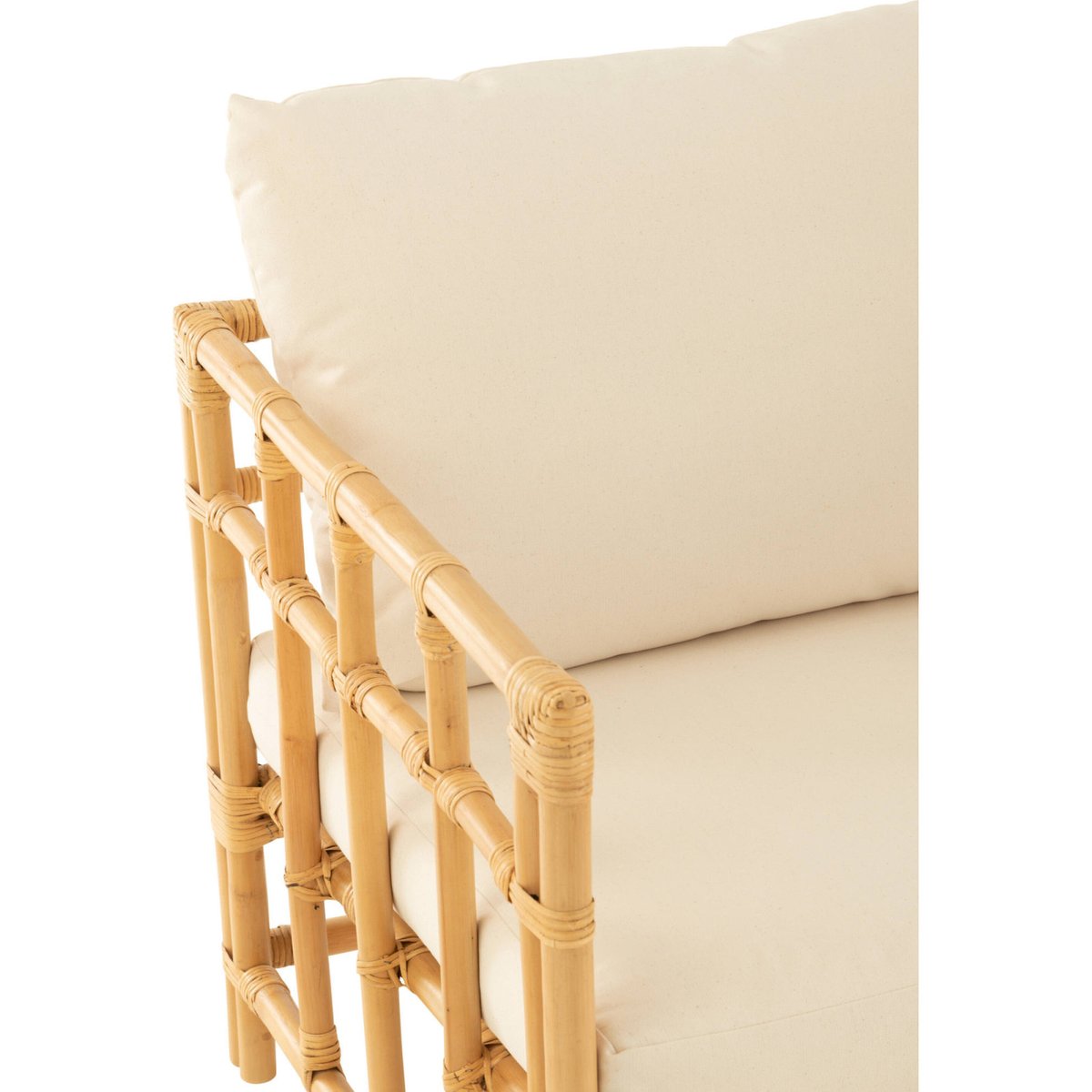 Fauteuil en rotin avec coussin pour salon naturel rotin et blanc cassé, RECOLLECTION