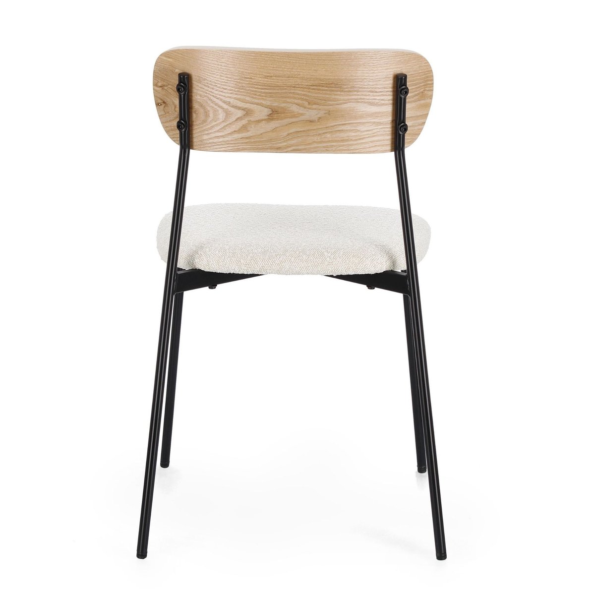 Chaises design en métal/bois et bouclette ivoire (lot de 2) - EMY beige, HELLIN, DEPUIS 1862