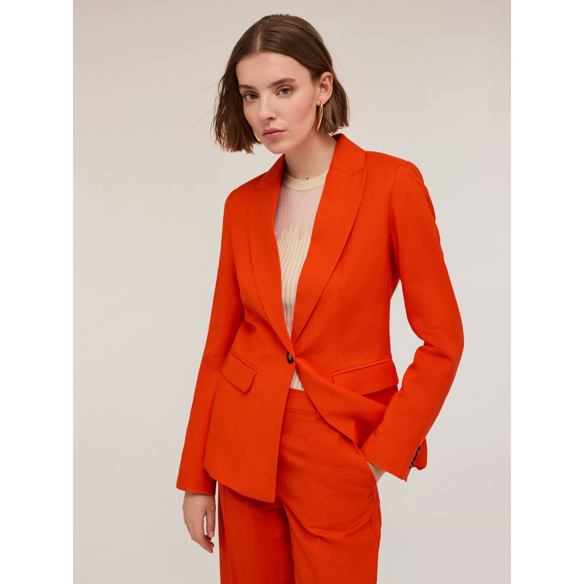 Blazer simple boutonnage en mélange de lin rouge, MOTIVI