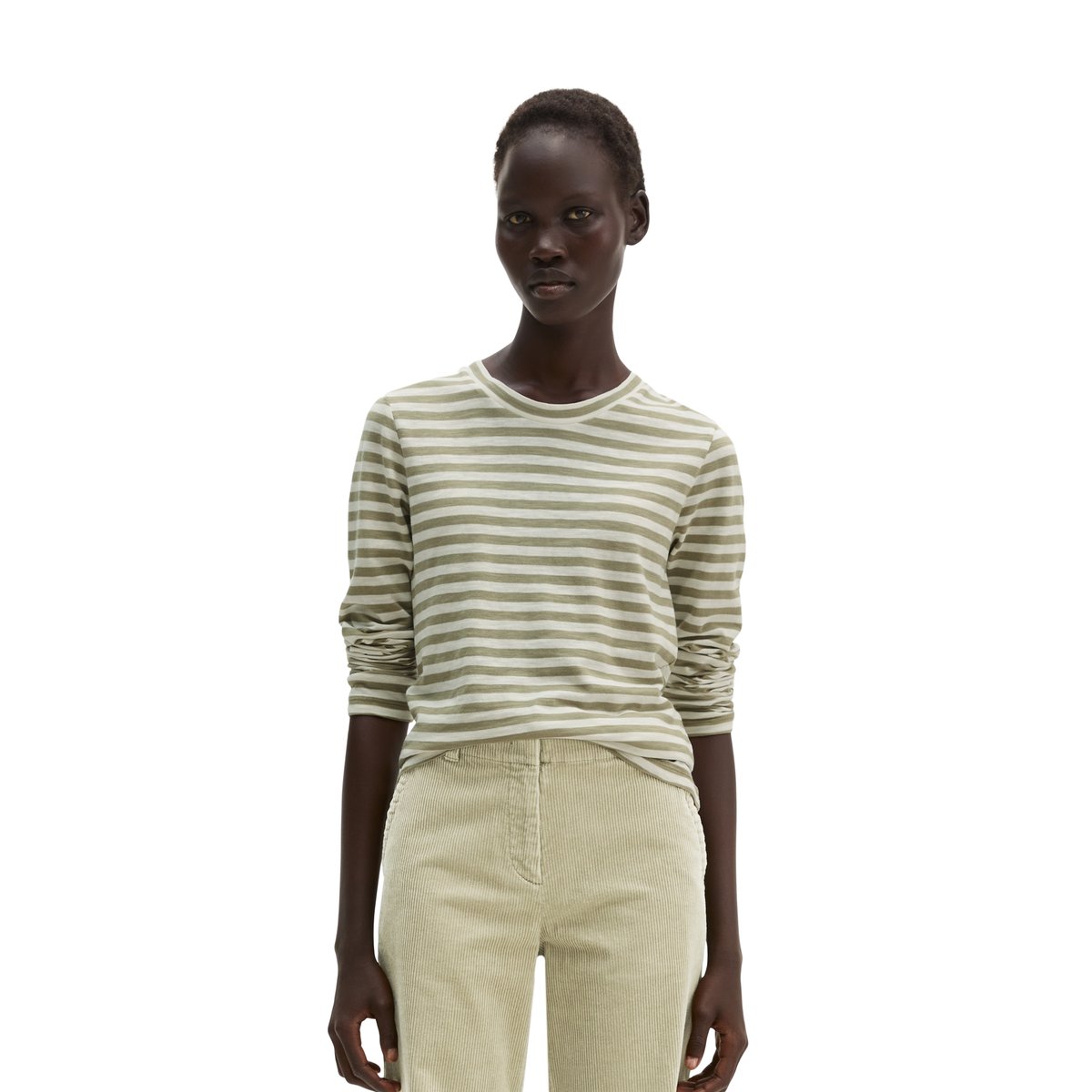 T-shirt rayé, coupe standard en jersey slub doux vert, MARC O'POLO