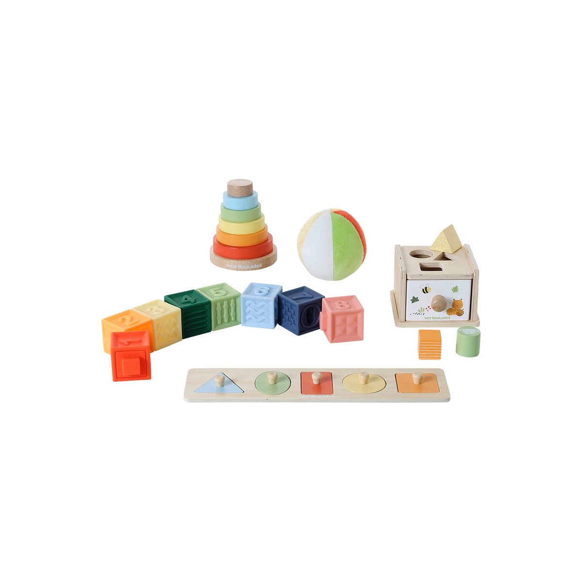 Coffret 5 jouets éveil Essentiels dès 12 mois multicolore, VERTBAUDET