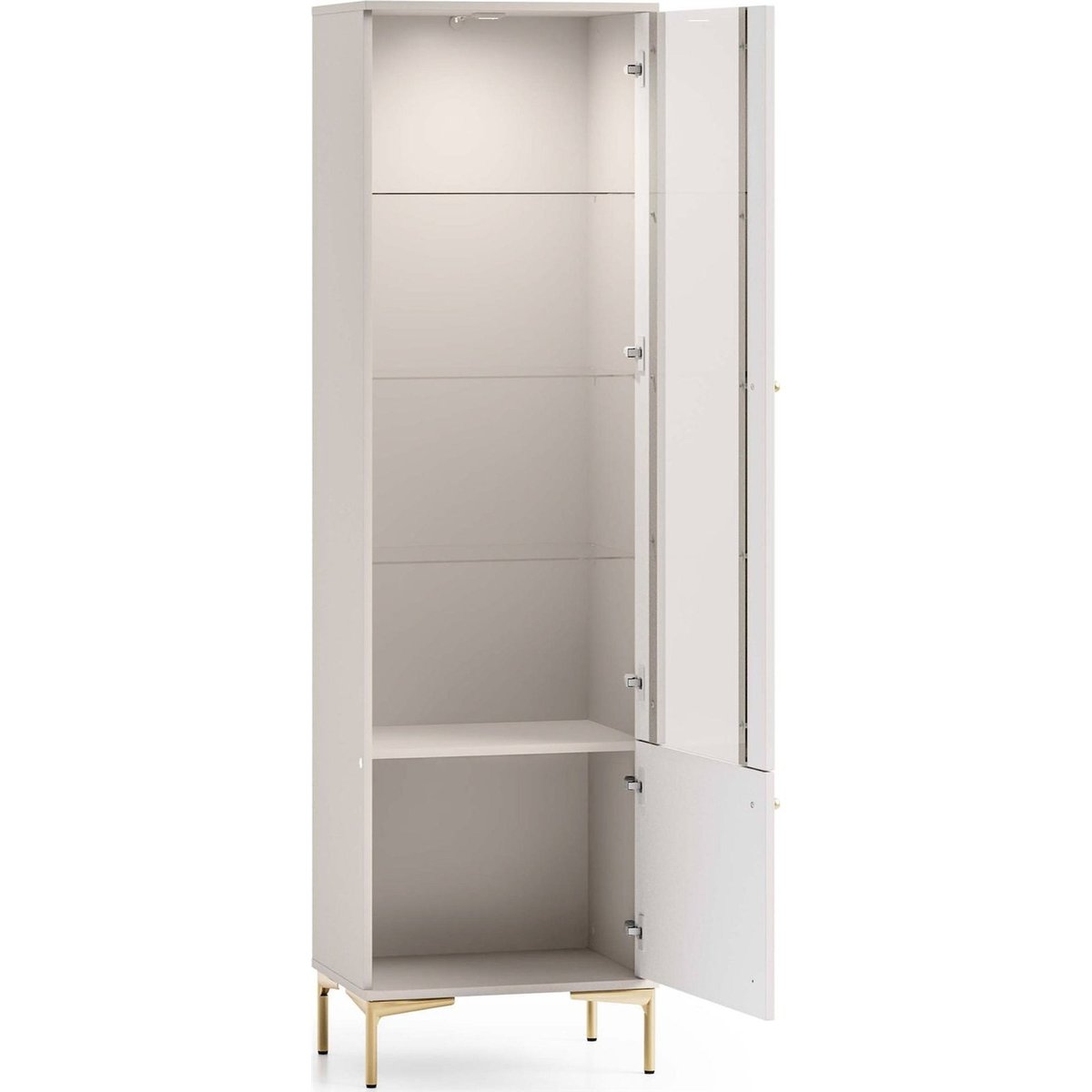 Vitrine 2 portes éclairée collection SANDRO beige cachemire et détails dorés, RECOLLECTION