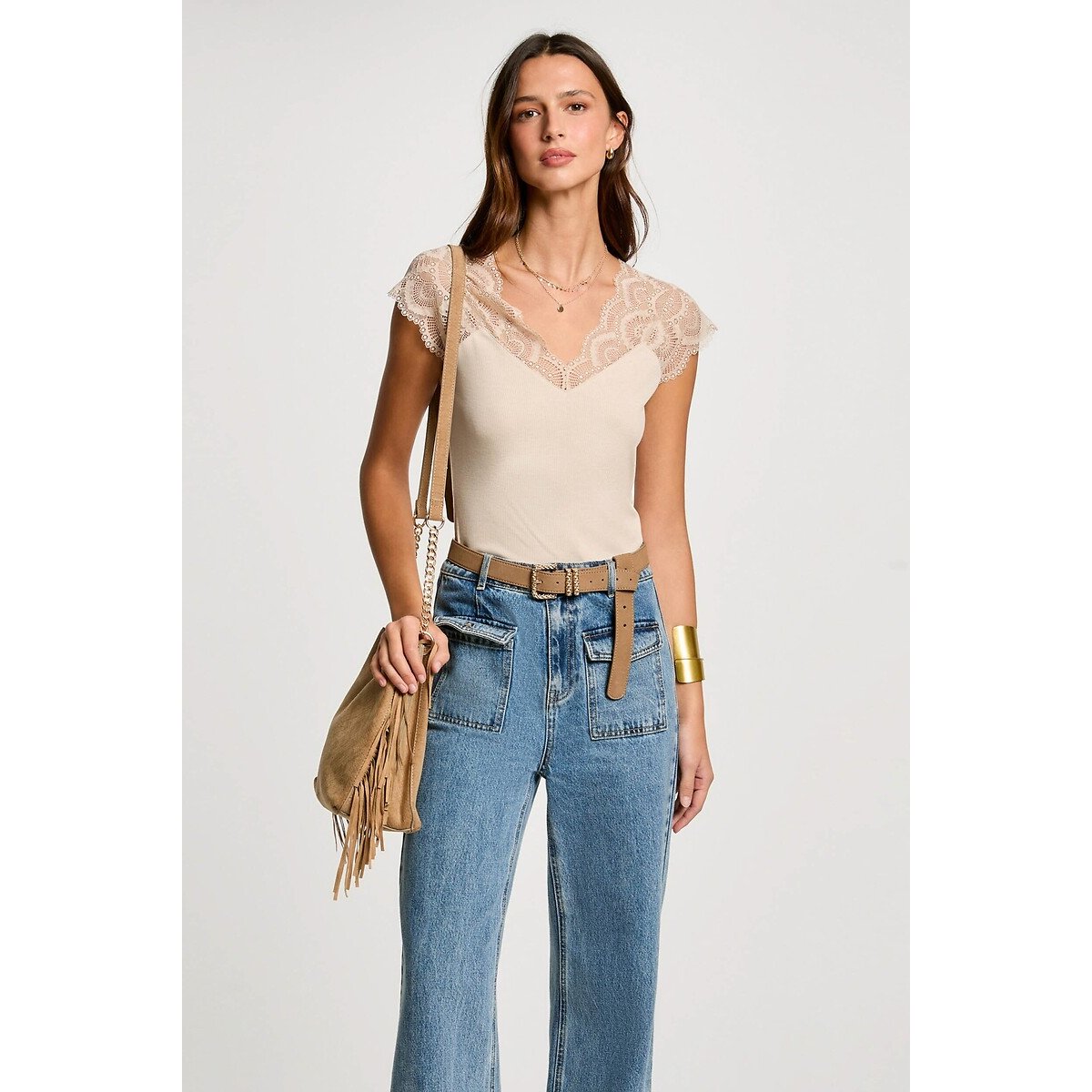 T-shirt manches courtes beige, MORGAN